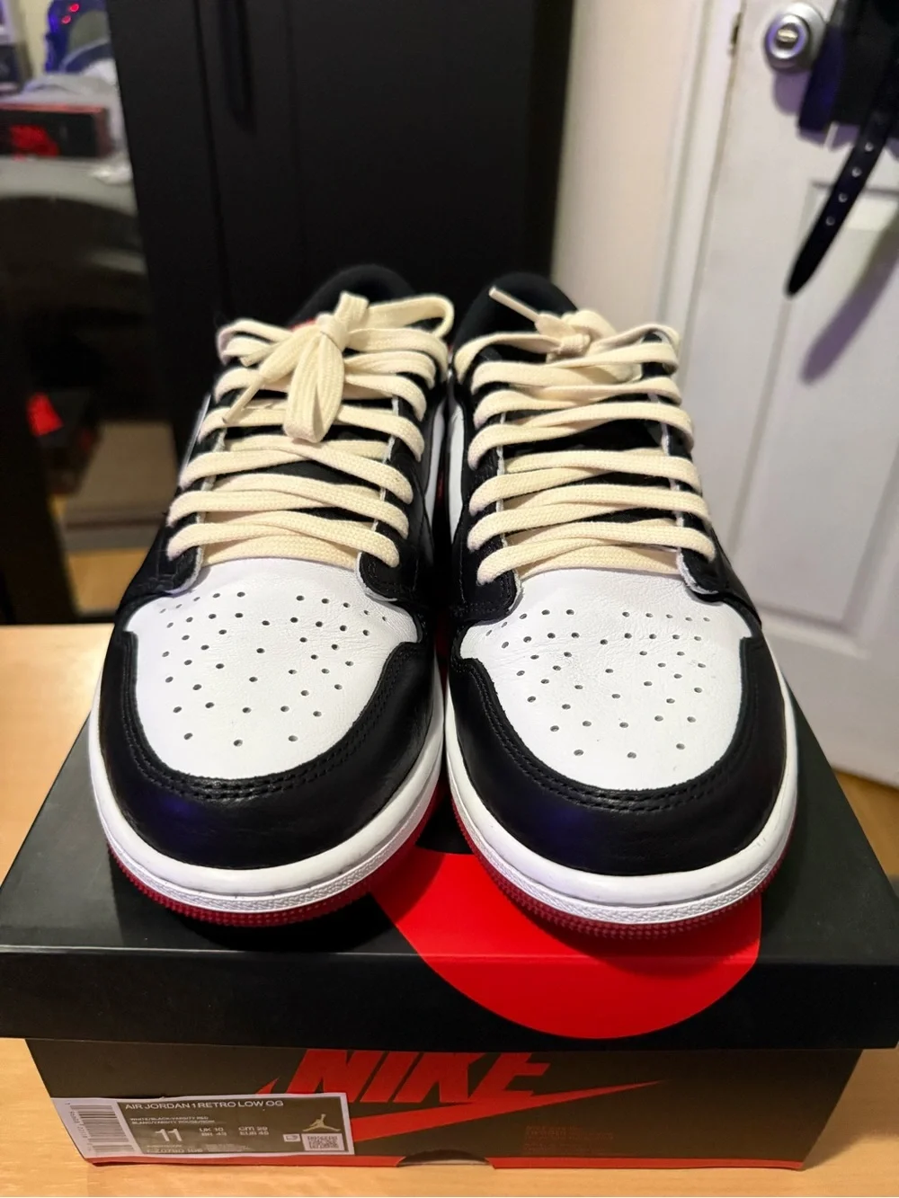 Jordan Low Top Sneakers in Black, White, Red
